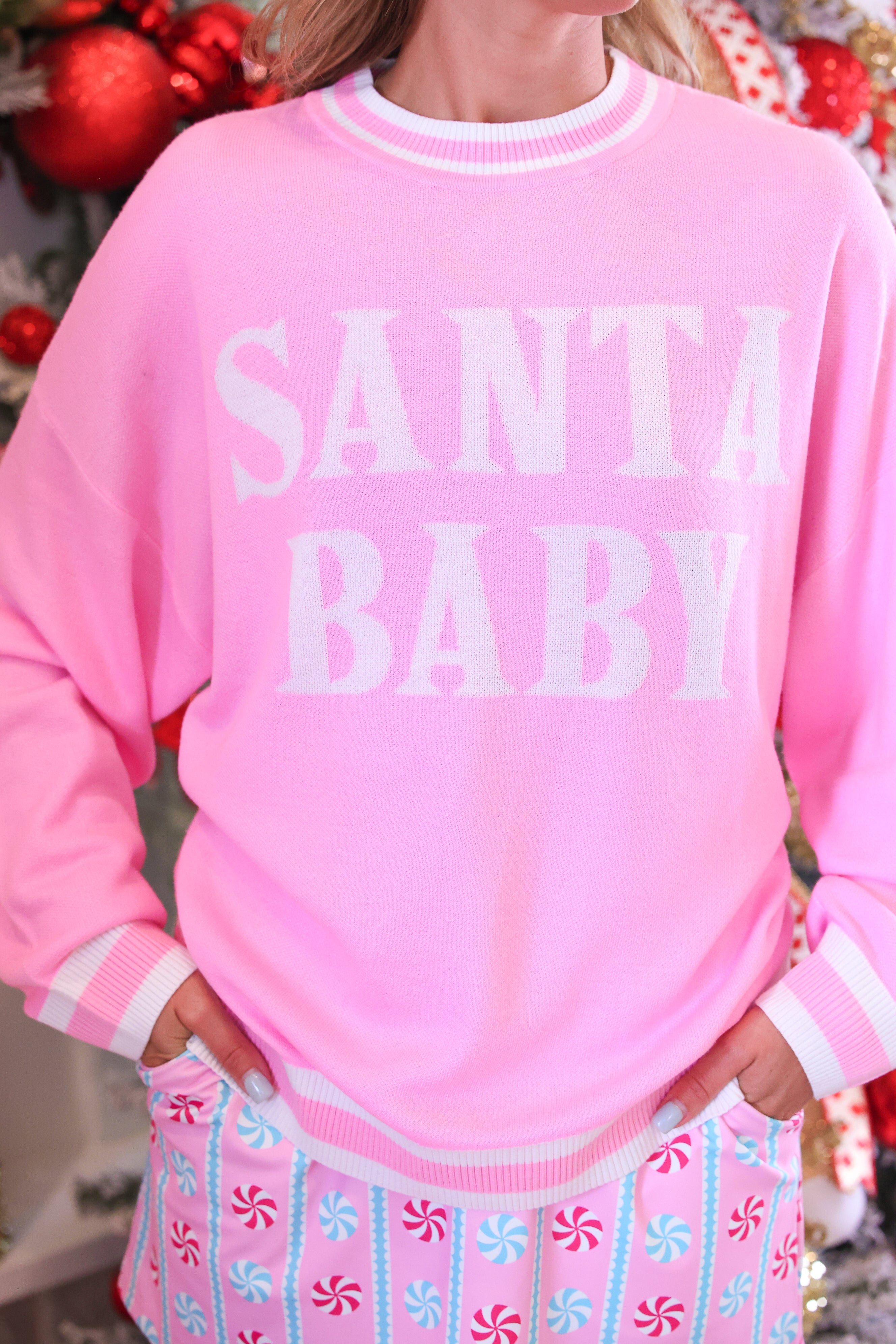 PREORDER: Pink Santa Baby Jacquard Knit Sweater by Jess Lea (ETA: September)