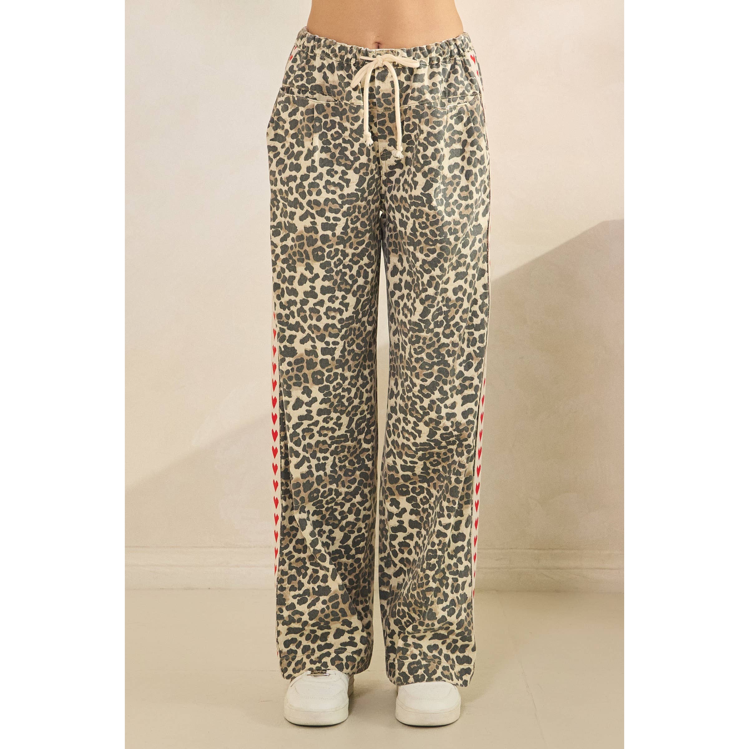 Leopard Printed Striped Wide Legged Pants - BFF Here