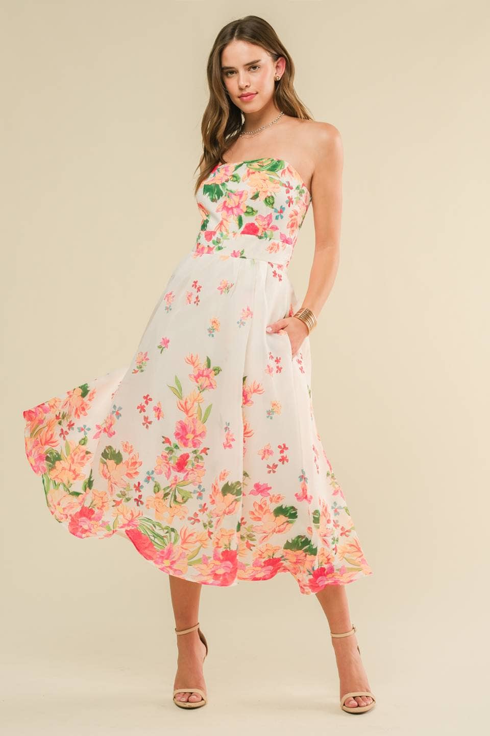 Chic Floral Strapless Sundress with Pockets - BFF Here