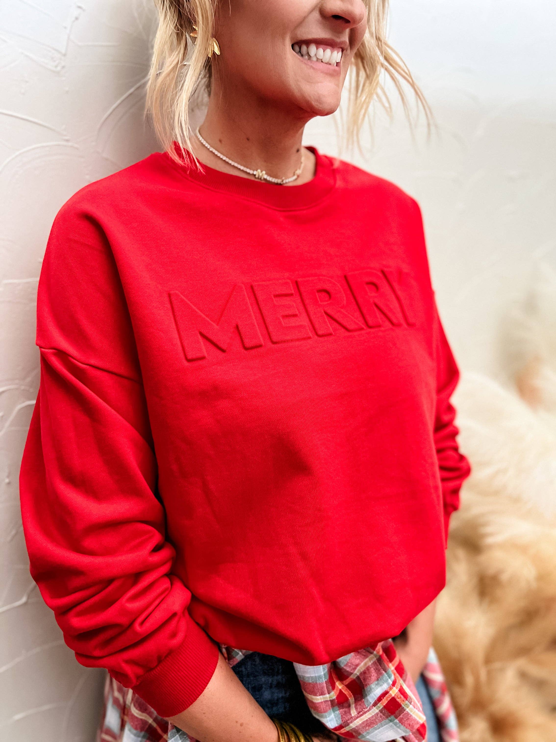 Merry Embossed Sweatshirt - BFF Here