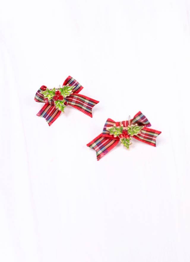 Perfectly Plaid Bow Earring RED - BFF Here