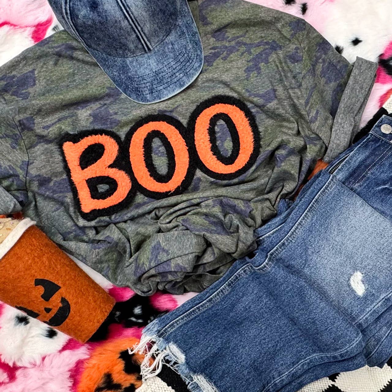 Orange and Black Boo Fluffy Tee - BFF Here