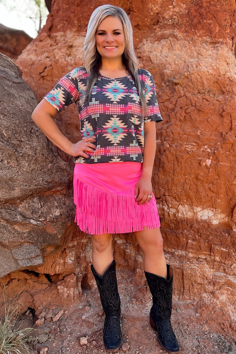 Fort Worth Fringe Skirt by Sterling Kreek / Pink