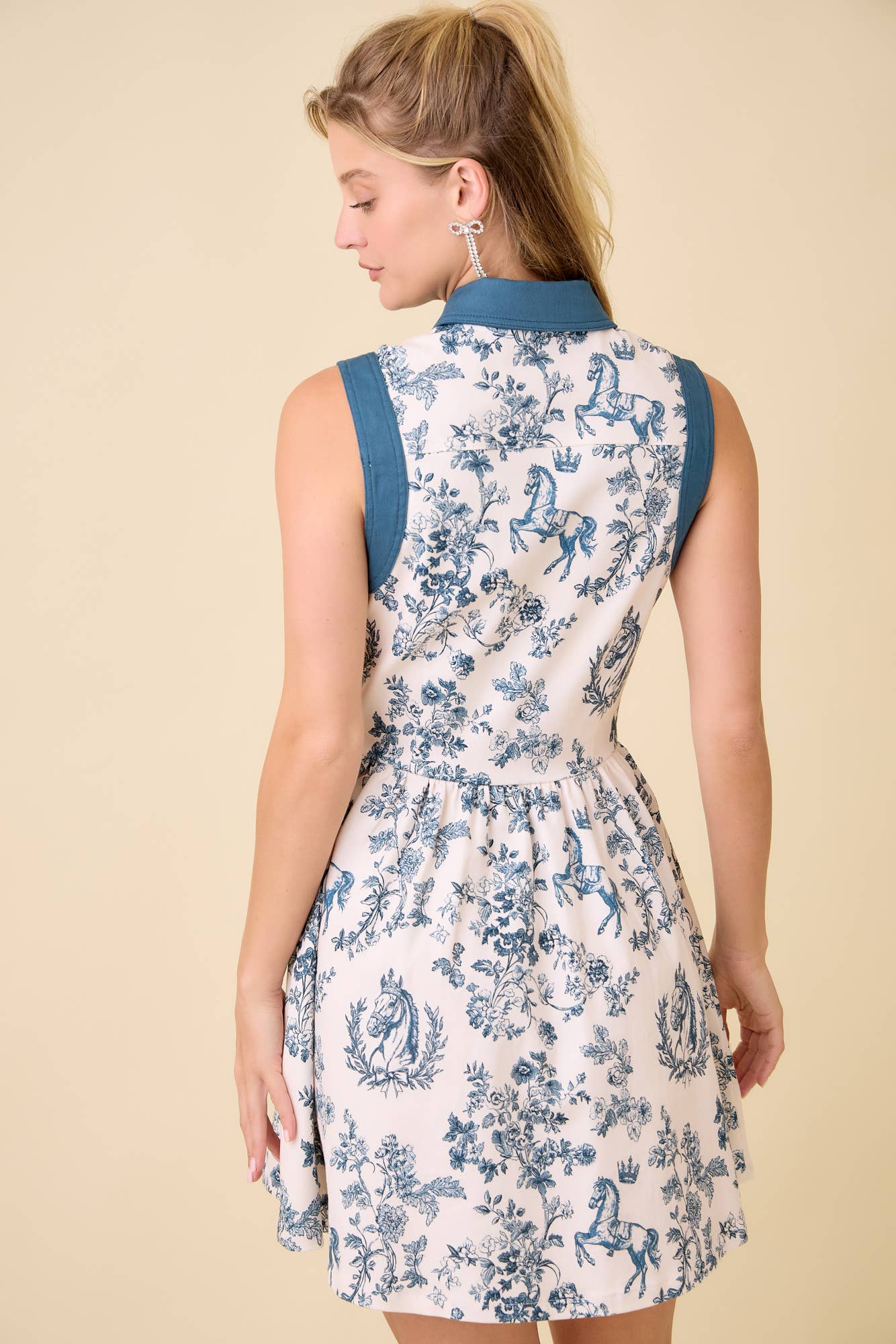 Vintage Horse Toile Print Denim Mini Dress - BFF Here