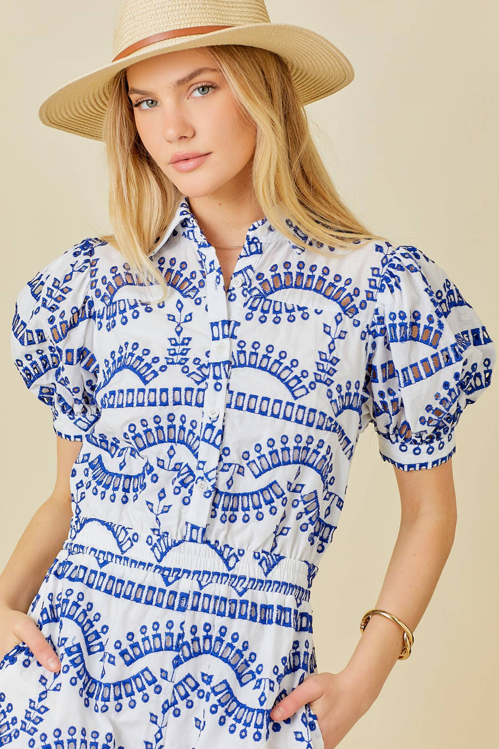 Eyelet Lace Puff Sleeve Romper - BFF Here