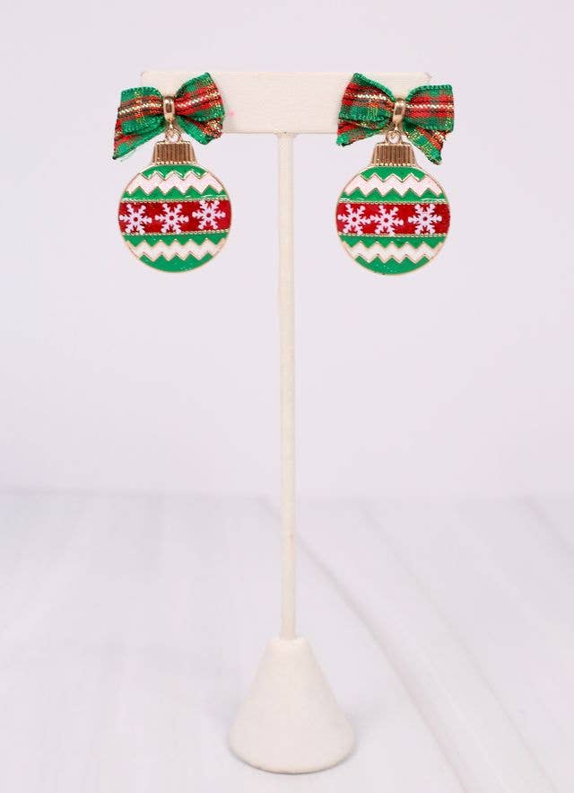 Yuletide Ornament Earring with Bow GREEN - BFF Here