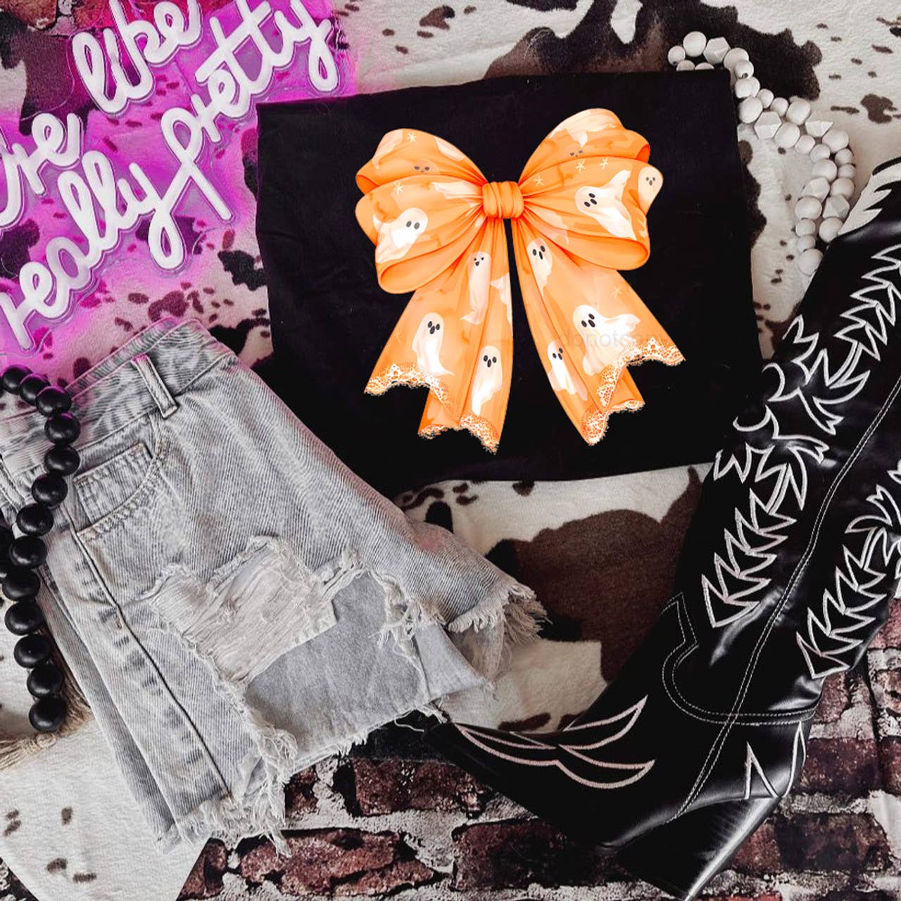 Spooky Babe Ghost Bow Tee - BFF Here