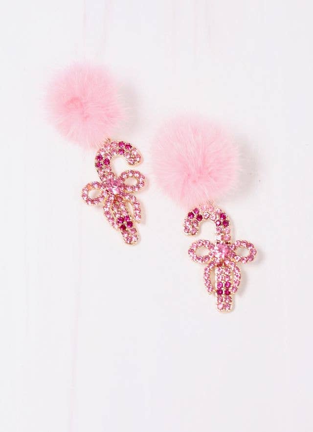 Candy Cane Pom Earring PINK - BFF Here