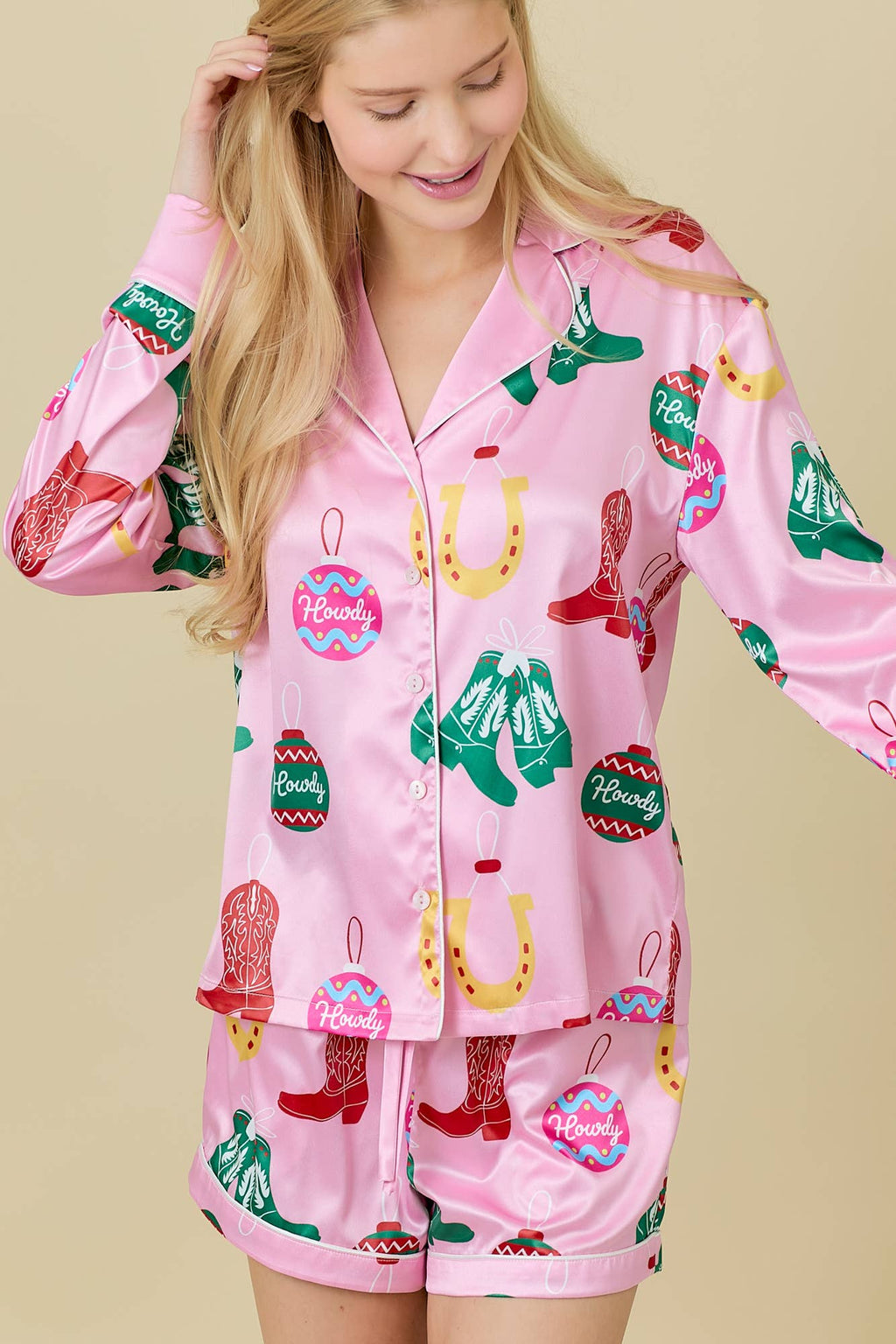 Western Holiday Satin Pajama Top - BFF Here