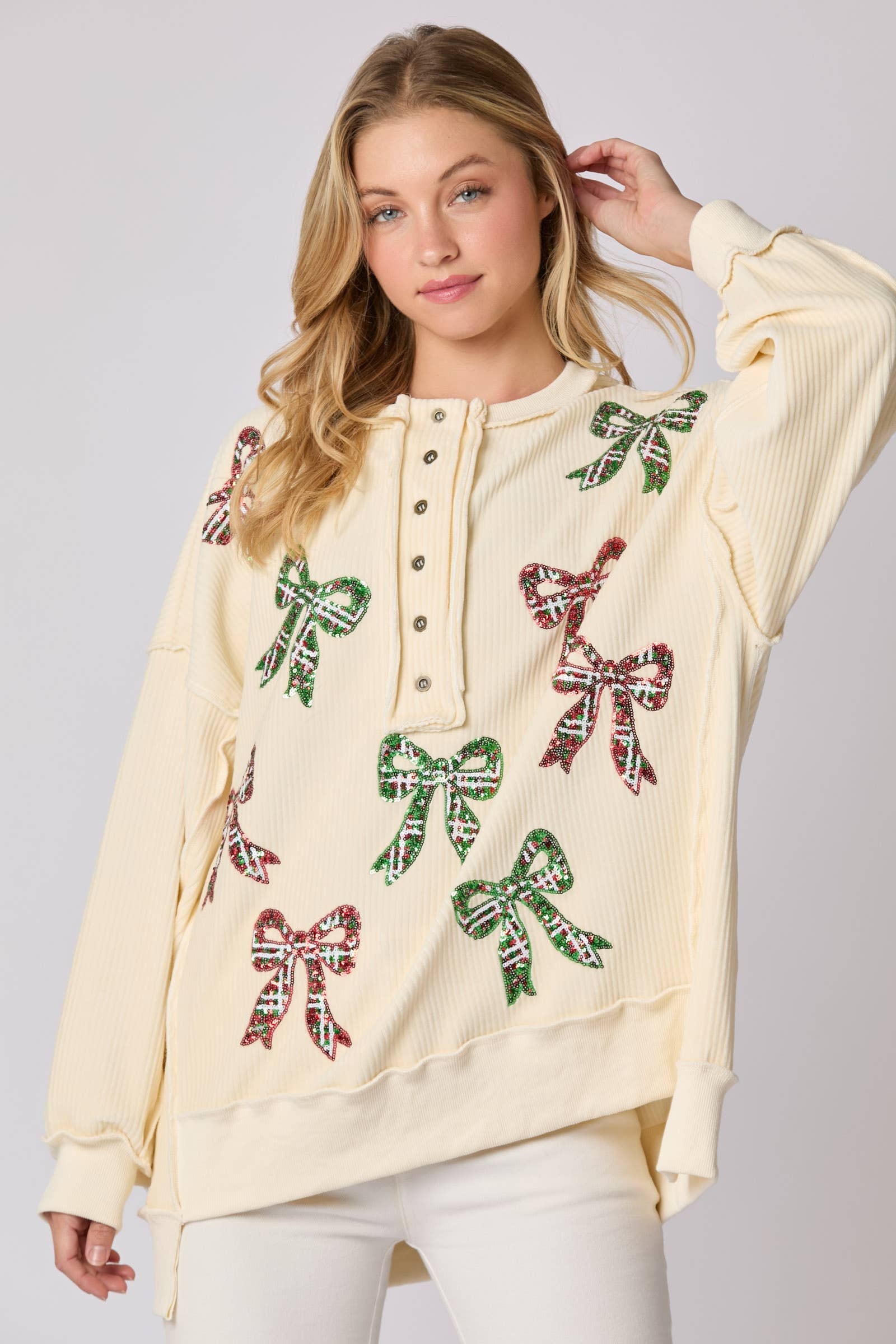 Bows and Bliss Corduroy Sweatshirt - BFF Here