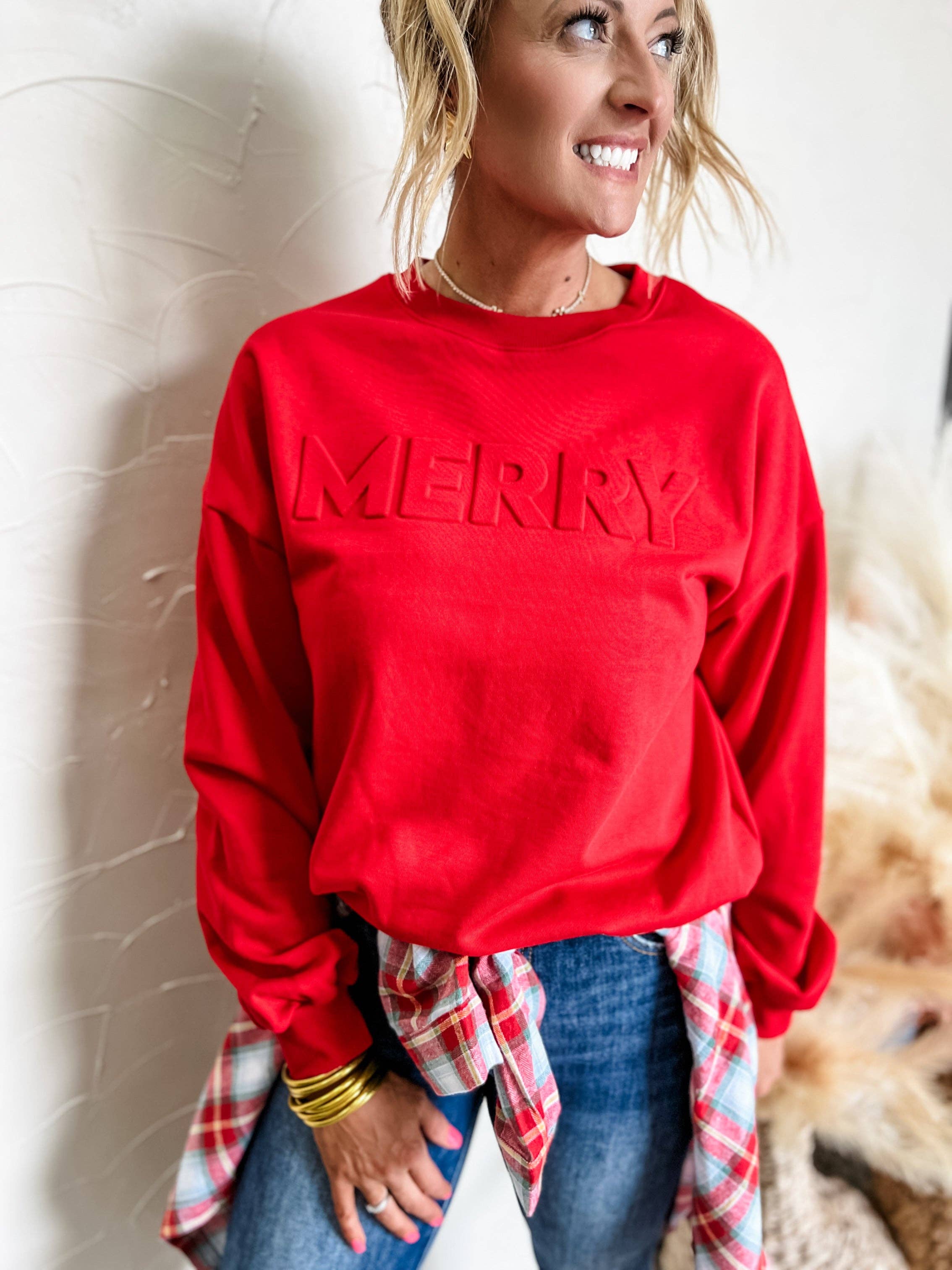 Merry Embossed Sweatshirt - BFF Here