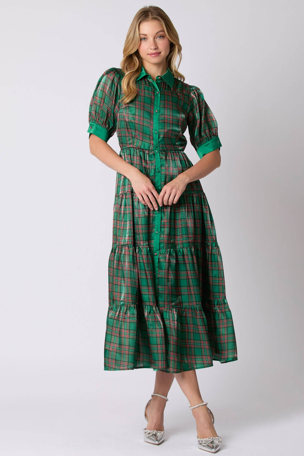 Tartan Tidings Emerald Plaid Midi Dress - BFF Here