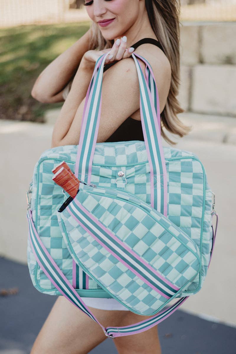 Teal Checkerprint Pickleball Duffle Bag by Katydid - BFF Here