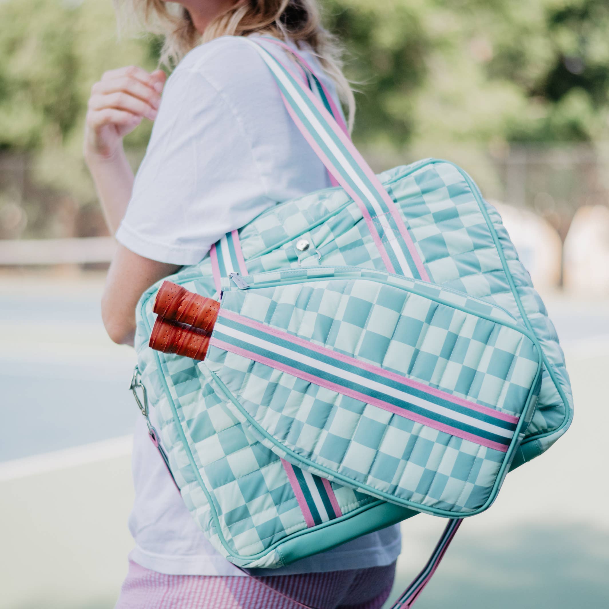 Teal Checkerprint Pickleball Duffle Bag by Katydid - BFF Here
