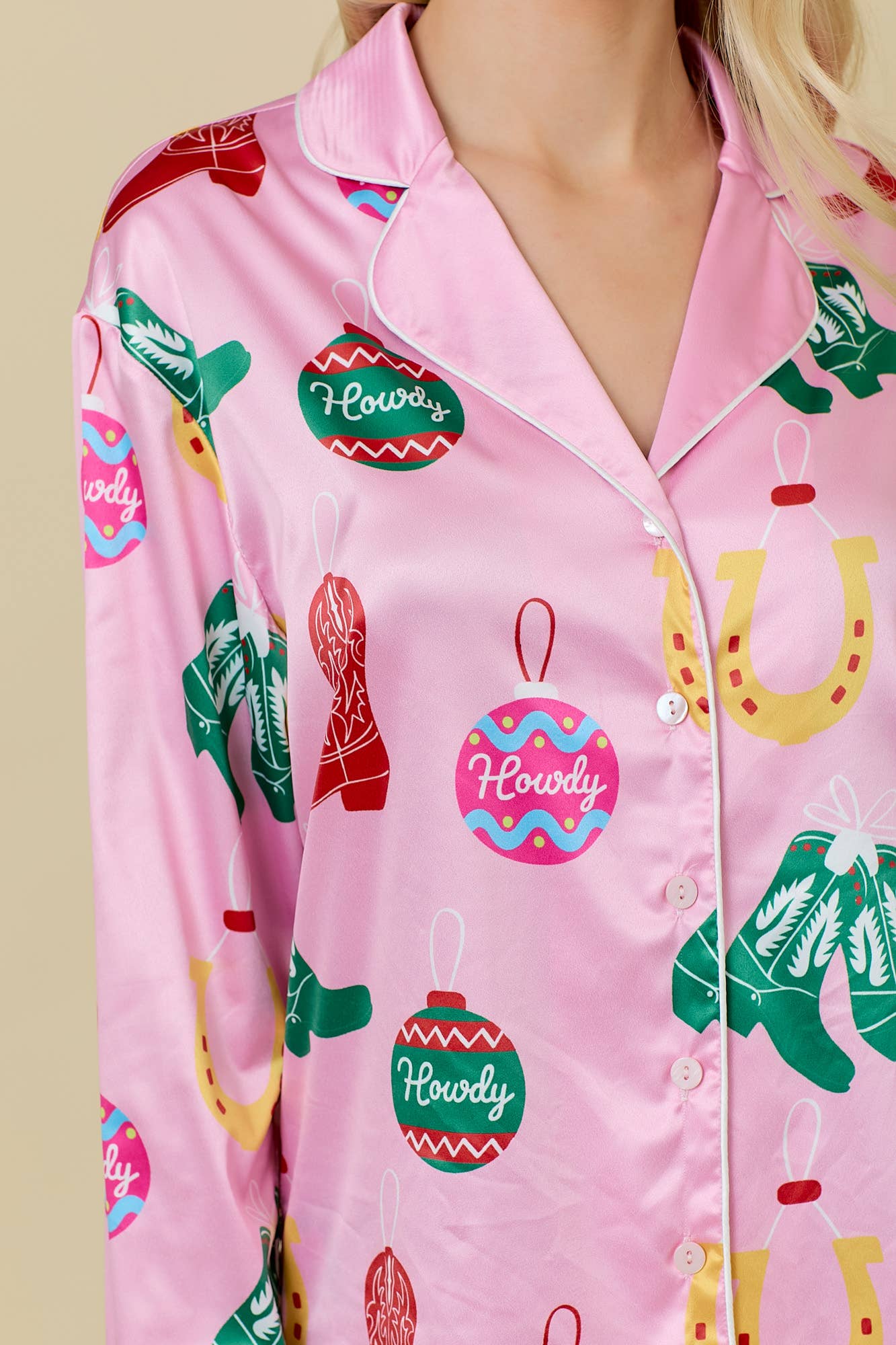 Western Holiday Satin Pajama Top - BFF Here