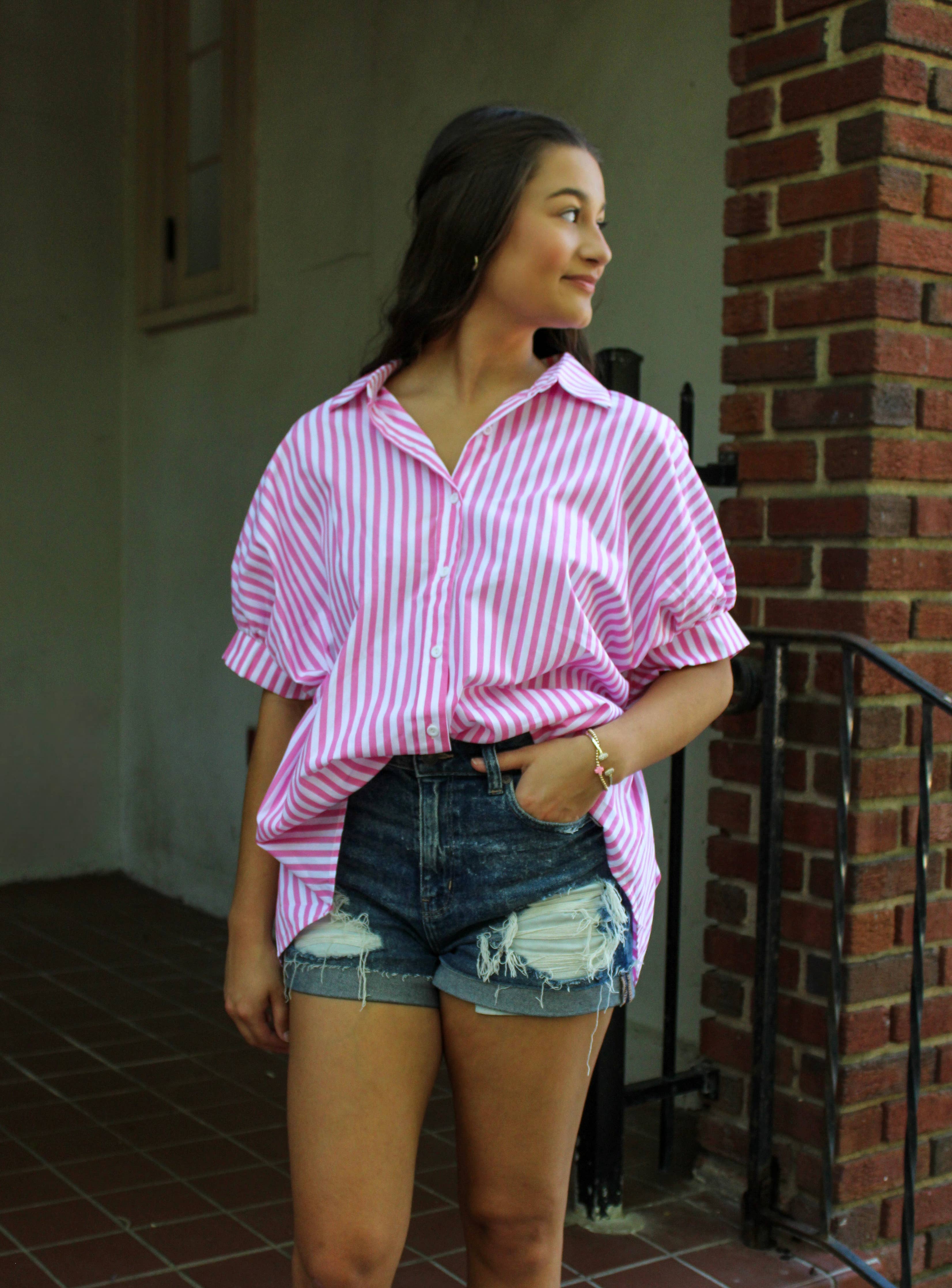 PREORDER: Pink Stripes & Sunshine Blouse (Ships End of July) - BFF Here