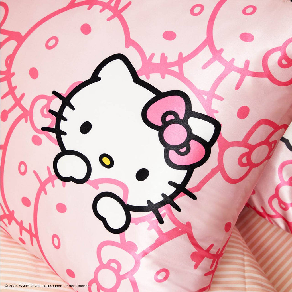 Hello Kitty x Kitsch Pillowcase King - Pink Kitty Faces - BFF Here