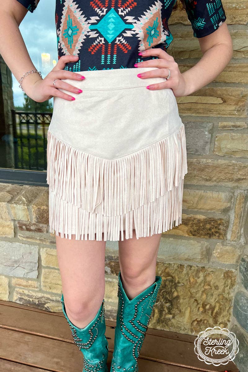 Fort Worth Fringe Skirt by Sterling Kreek / Cream