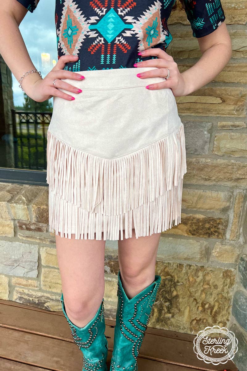Fort Worth Fringe Skirt by Sterling Kreek / Cream - BFF Here