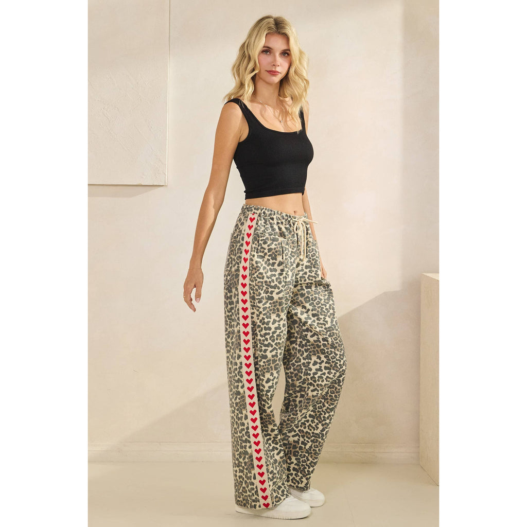 Leopard Printed Striped Wide Legged Pants - BFF Here