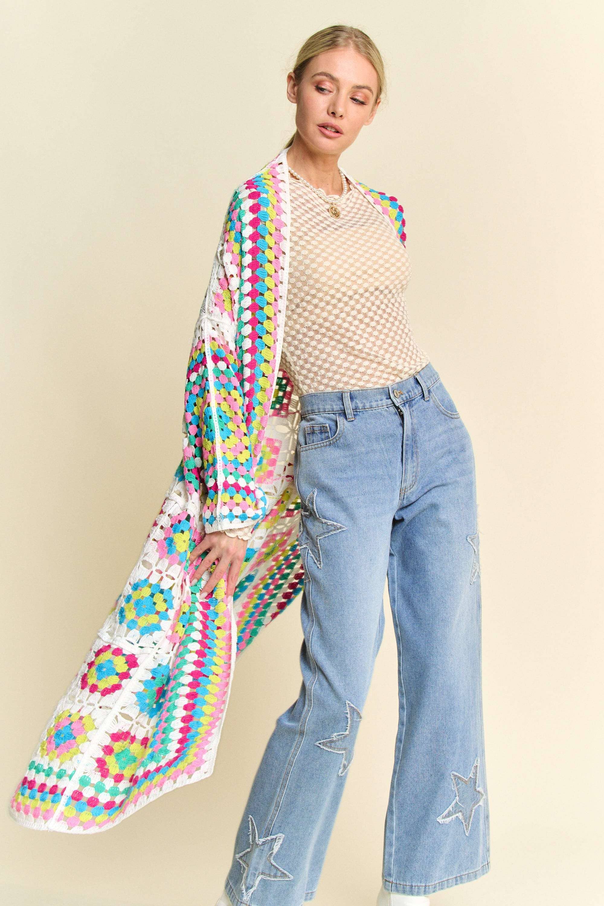 Colorburst Crochet Duster Cardigan - BFF Here