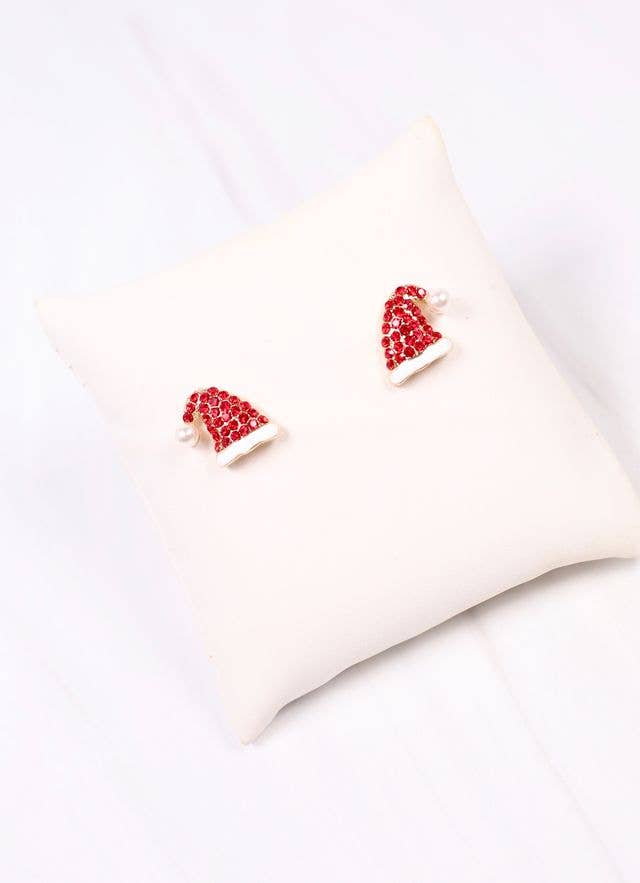 Sparkly CZ Santa Hat Earring RED - BFF Here