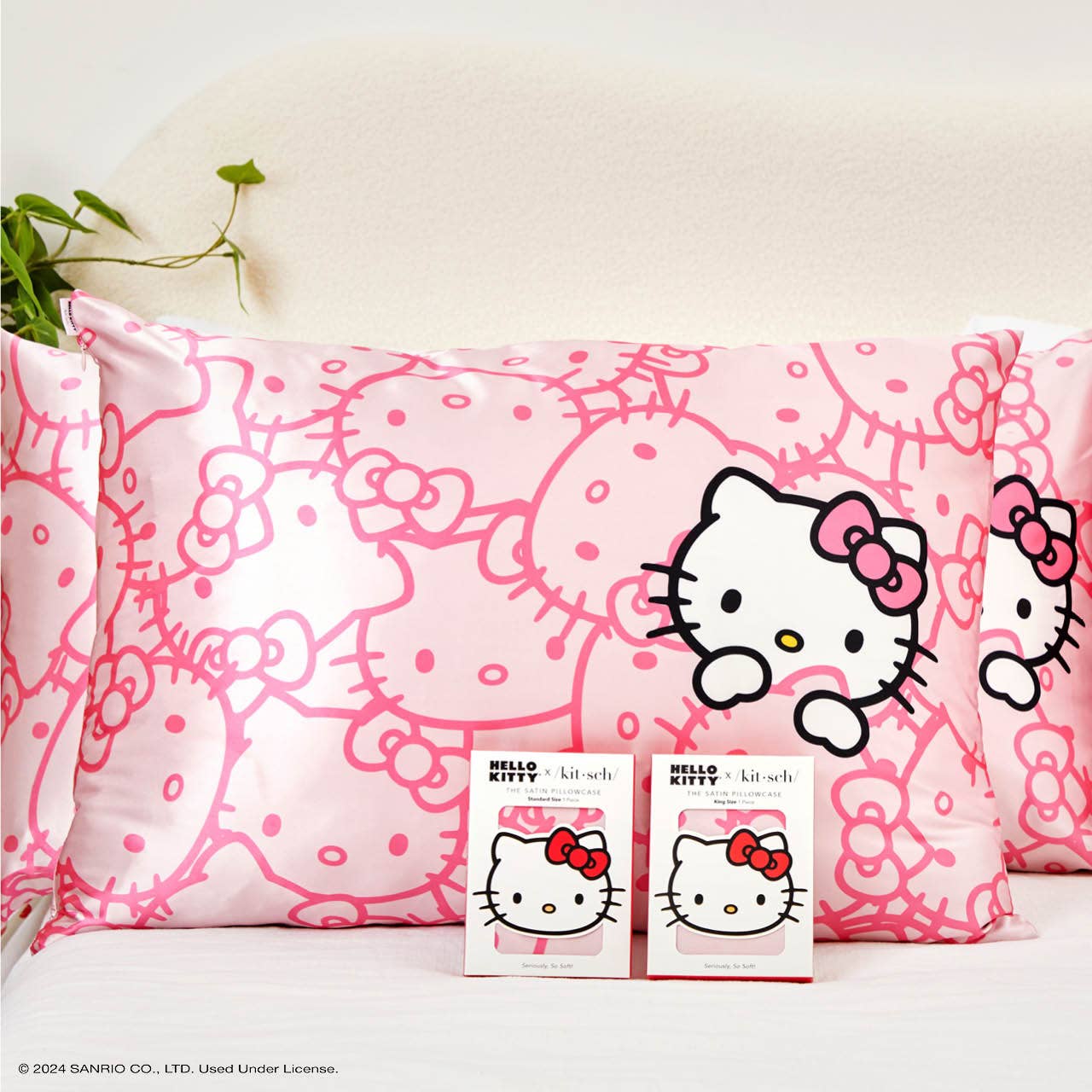 Hello Kitty x Kitsch Pillowcase Standard - Pink Kitty Faces - BFF Here