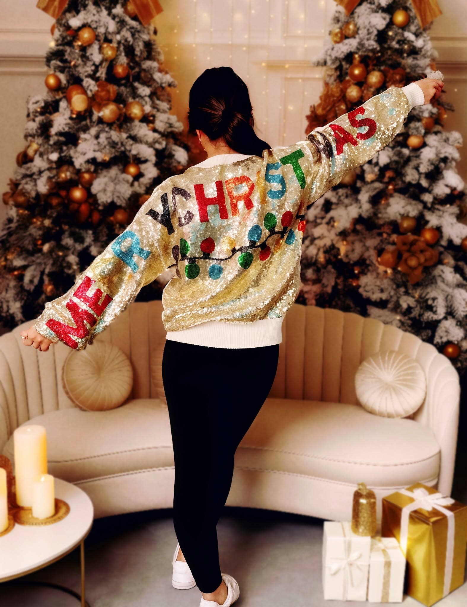 Ready For The Holiday All Around Rainbow Sequin Sweater - BFF Here