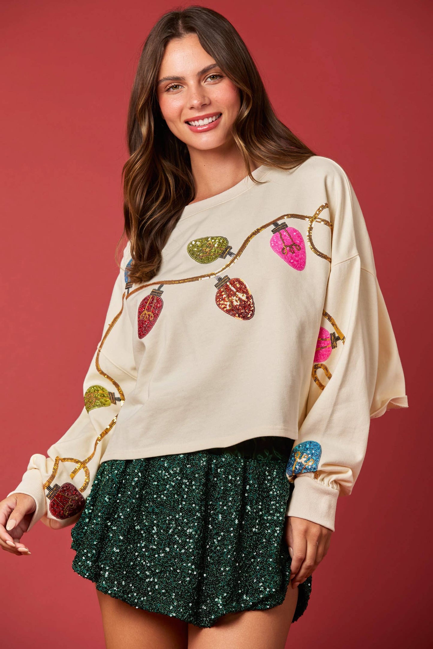 Twinkle & Shine Sequin Holiday Lights Sweatshirt