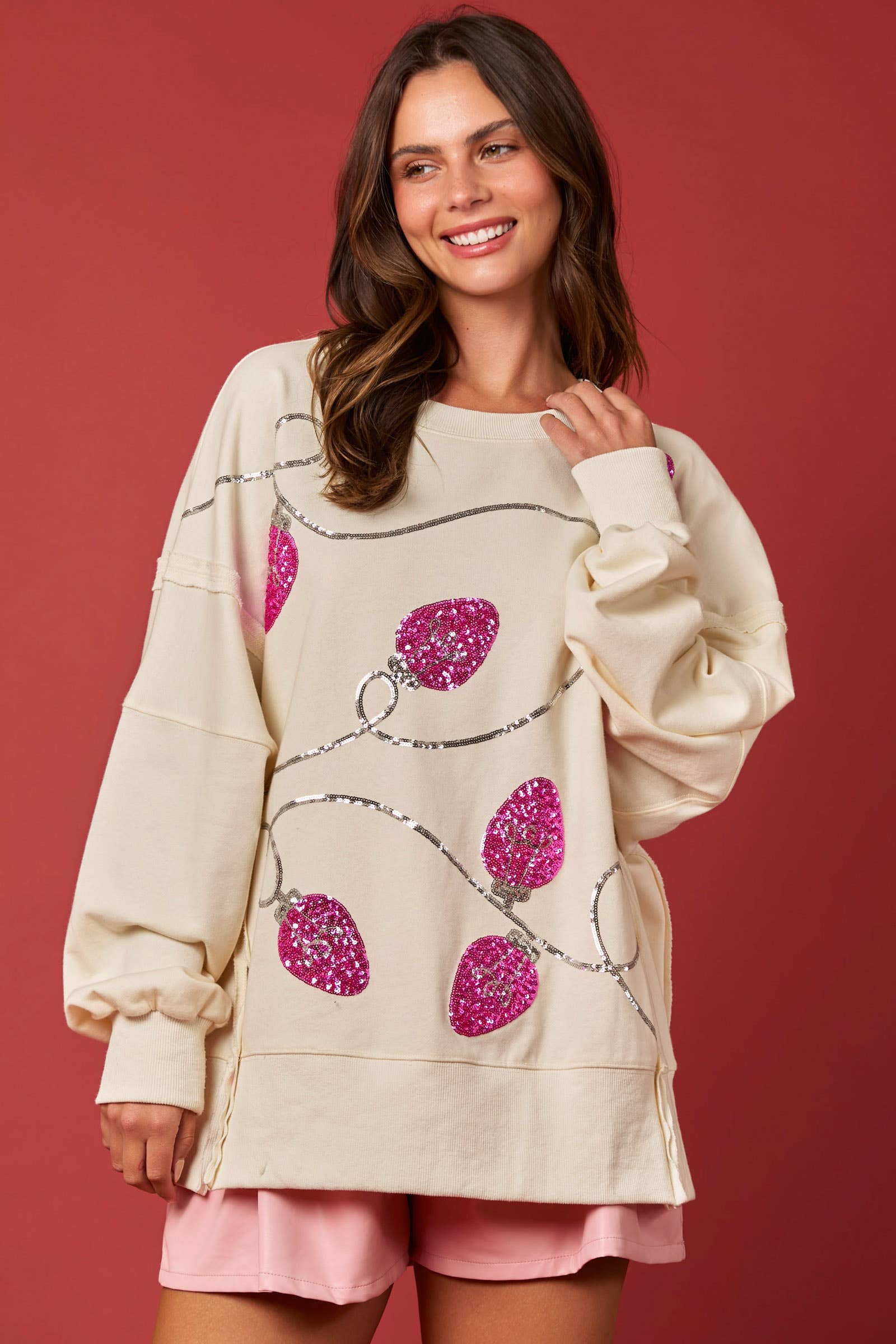 Festive Lights Sequin Sweatshirt / Choice of Color - BFF Here
