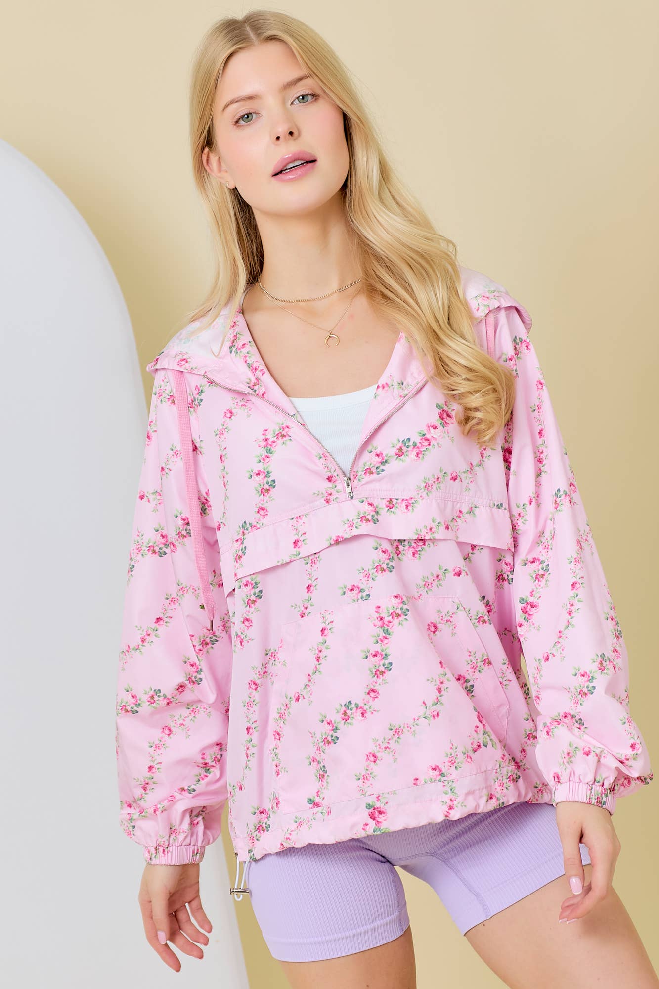 Floral Border Printed Windbreaker Jacket - BFF Here