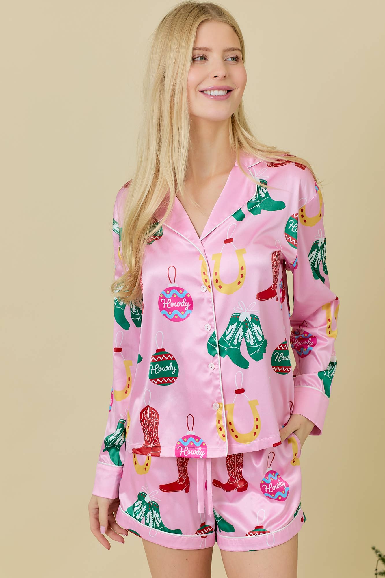 Western Holiday Satin Pajama Shorts - BFF Here