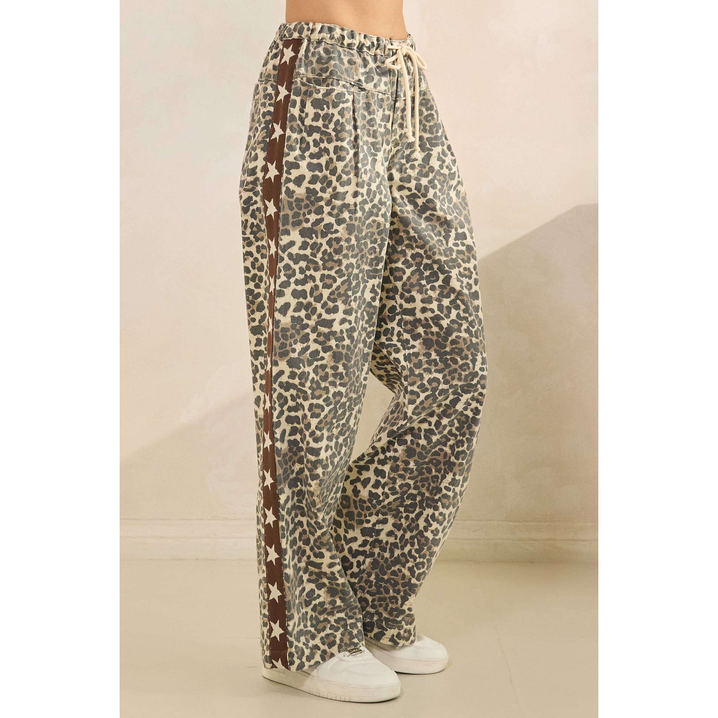 Leopard Printed Striped Wide Legged Pants - BFF Here
