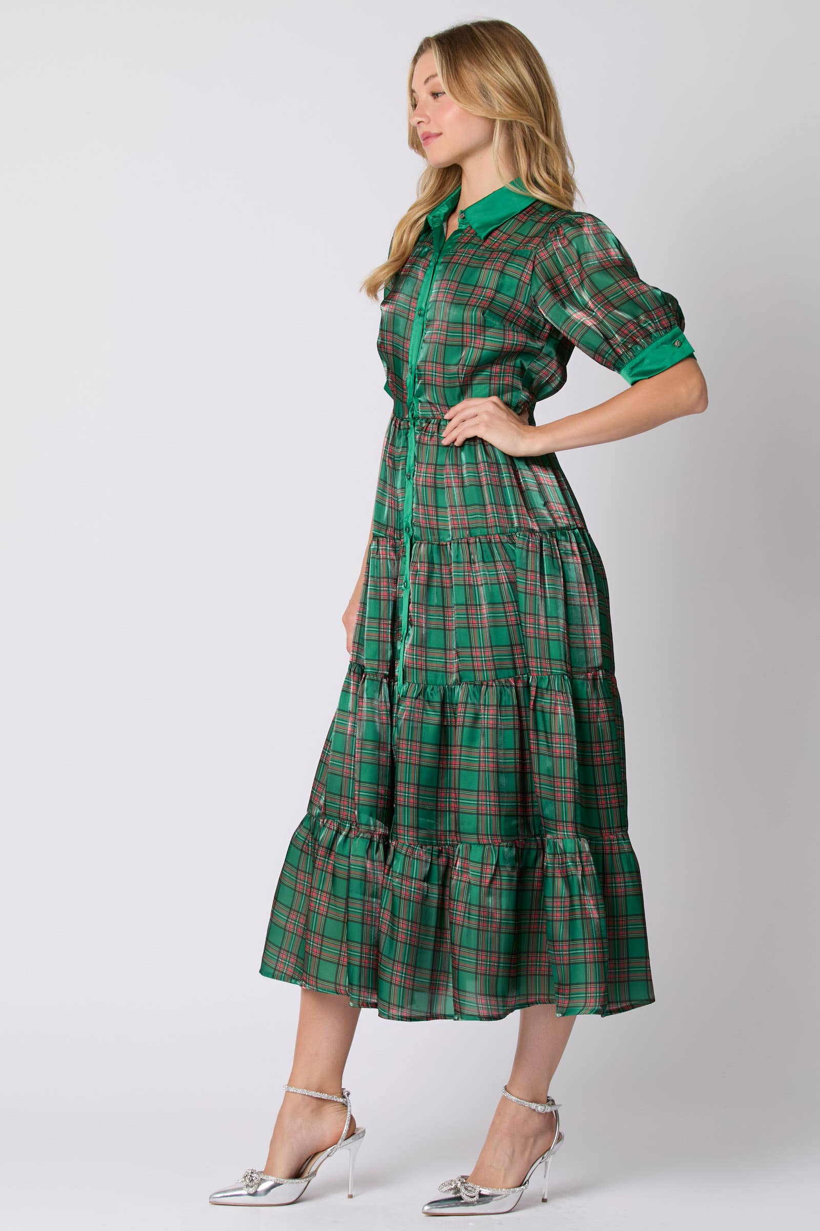 Tartan Tidings Emerald Plaid Midi Dress - BFF Here