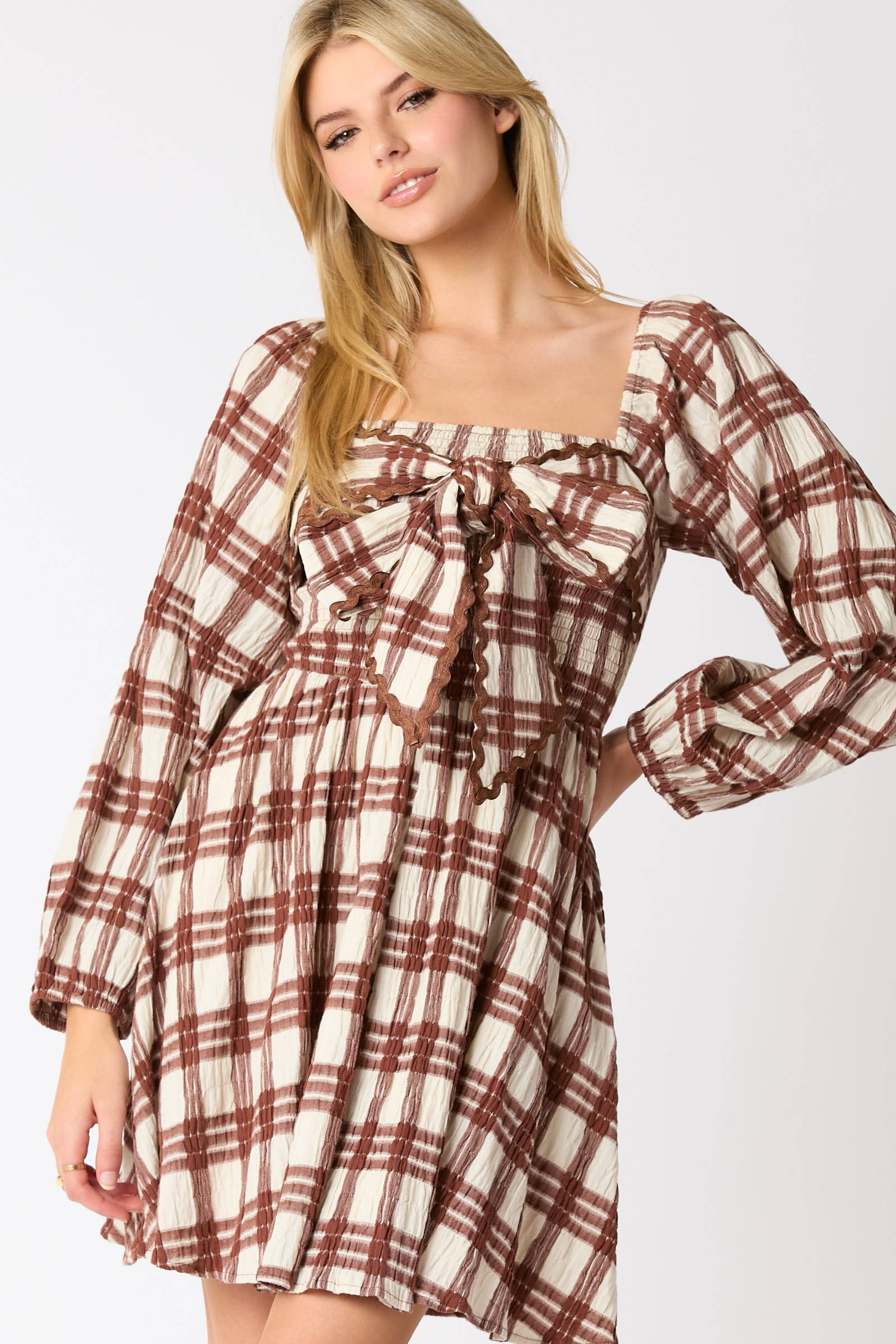 Check Pattern Tied Strap Detail on Bust Mini Dress - Preorders - BFF Here