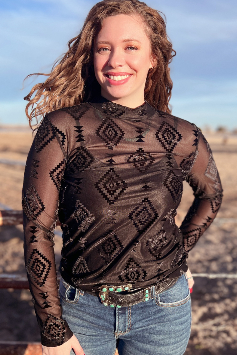 Berlin Long Sleeve Velvet Mesh Top by Sterling Kreek - BFF Here