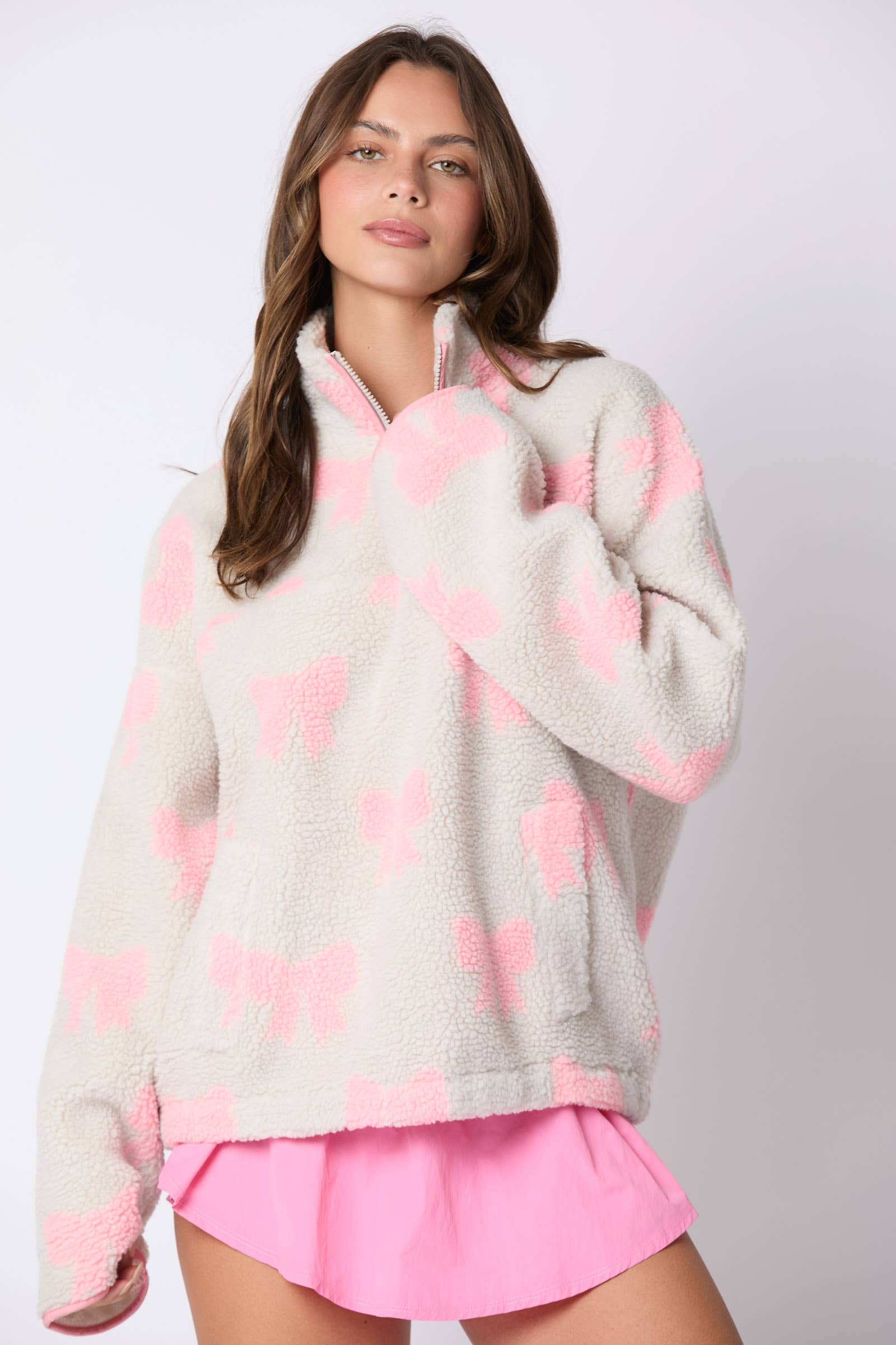 Pretty in Pink Bow Sherpa Pullover - BFF Here