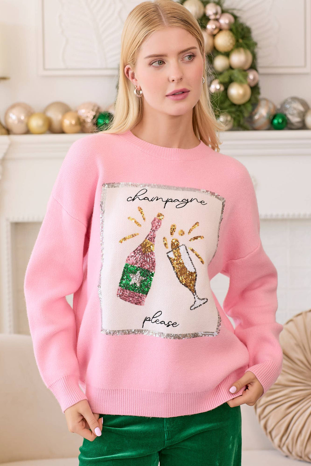 Pop The Bottle Sequined Embroidered Sweater - BFF Here