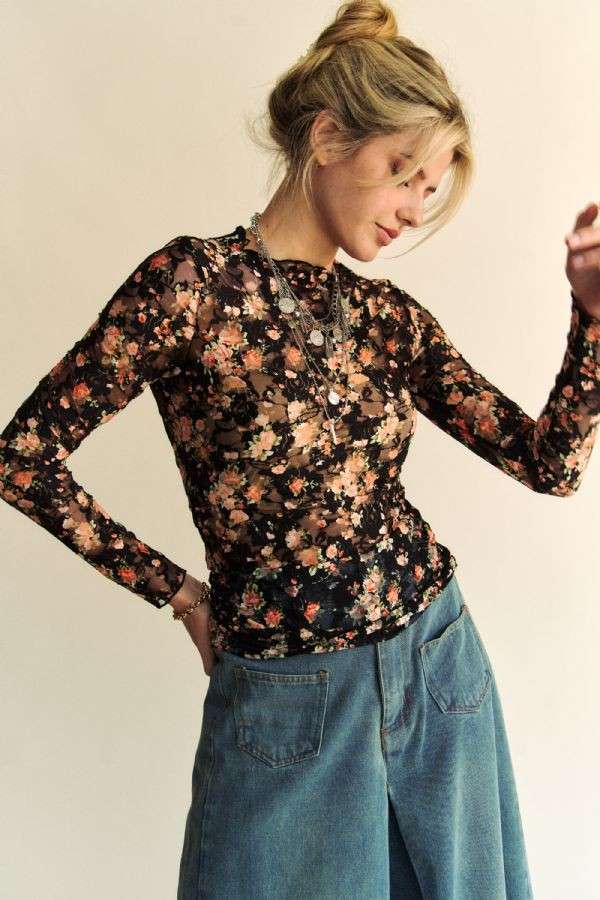 Vintage Floral Charm Mesh Top / Choice of Color - BFF Here
