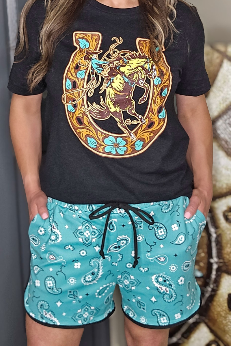Bandana Babe Turquoise Shorts by Sterling Kreek - BFF Here