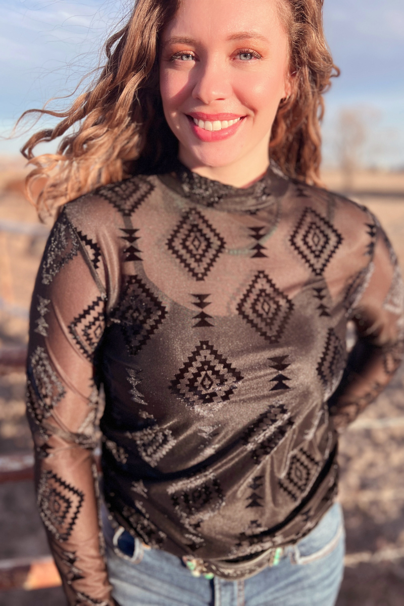 Berlin Long Sleeve Velvet Mesh Top by Sterling Kreek - BFF Here