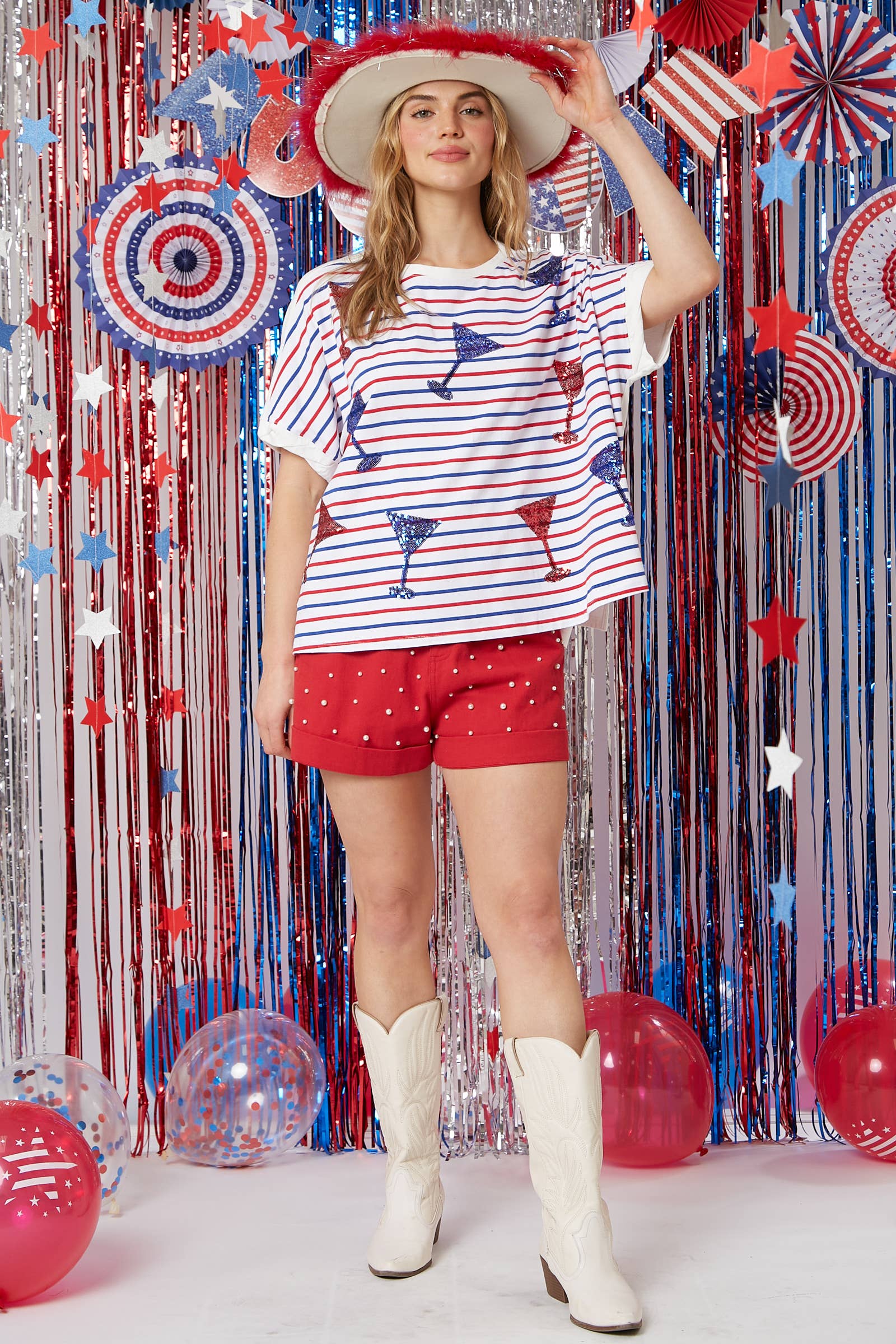 Cheers to Freedom: Red, White & Blue Martini Sequin Top - BFF Here