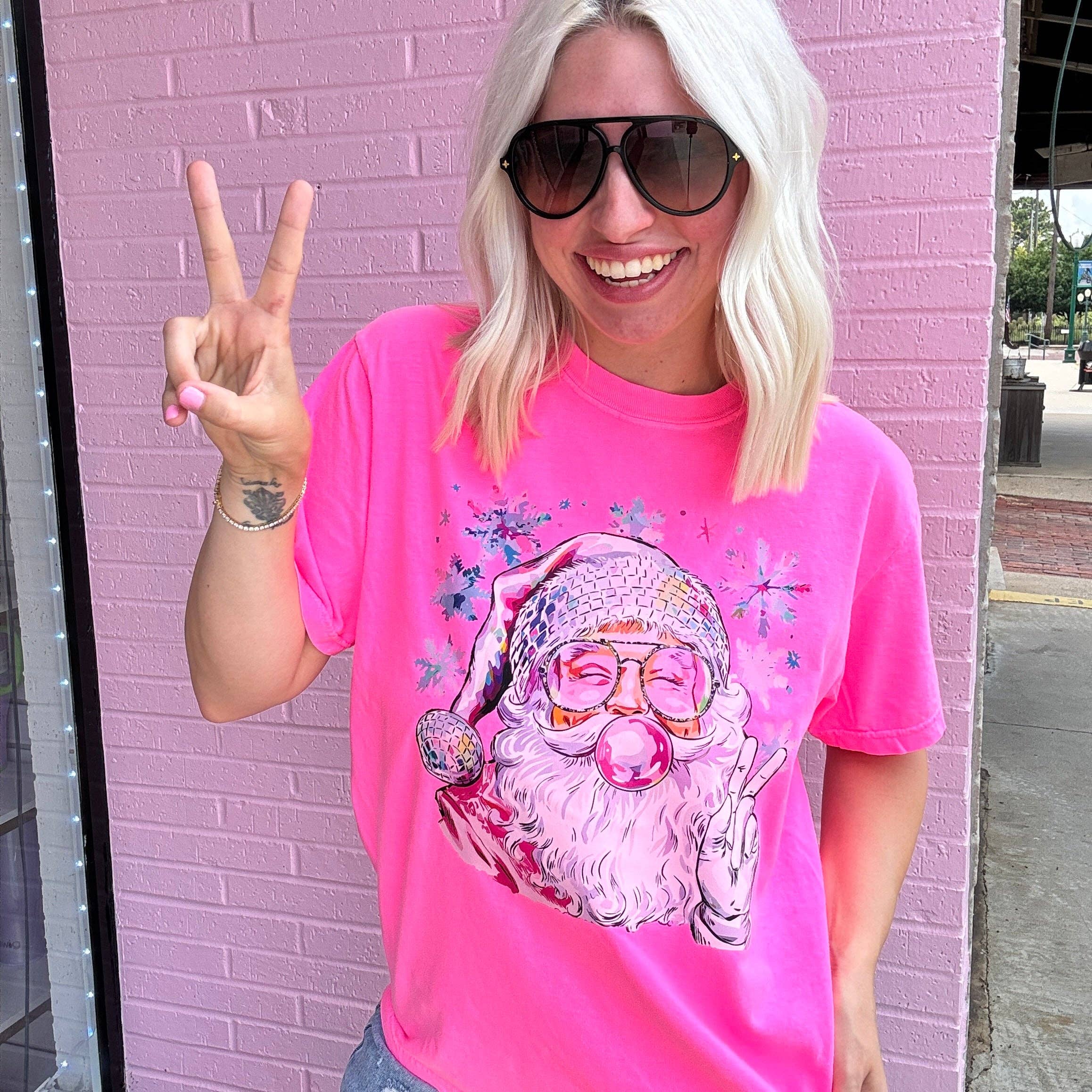 Neon Bubblegum Santa Tee - BFF Here