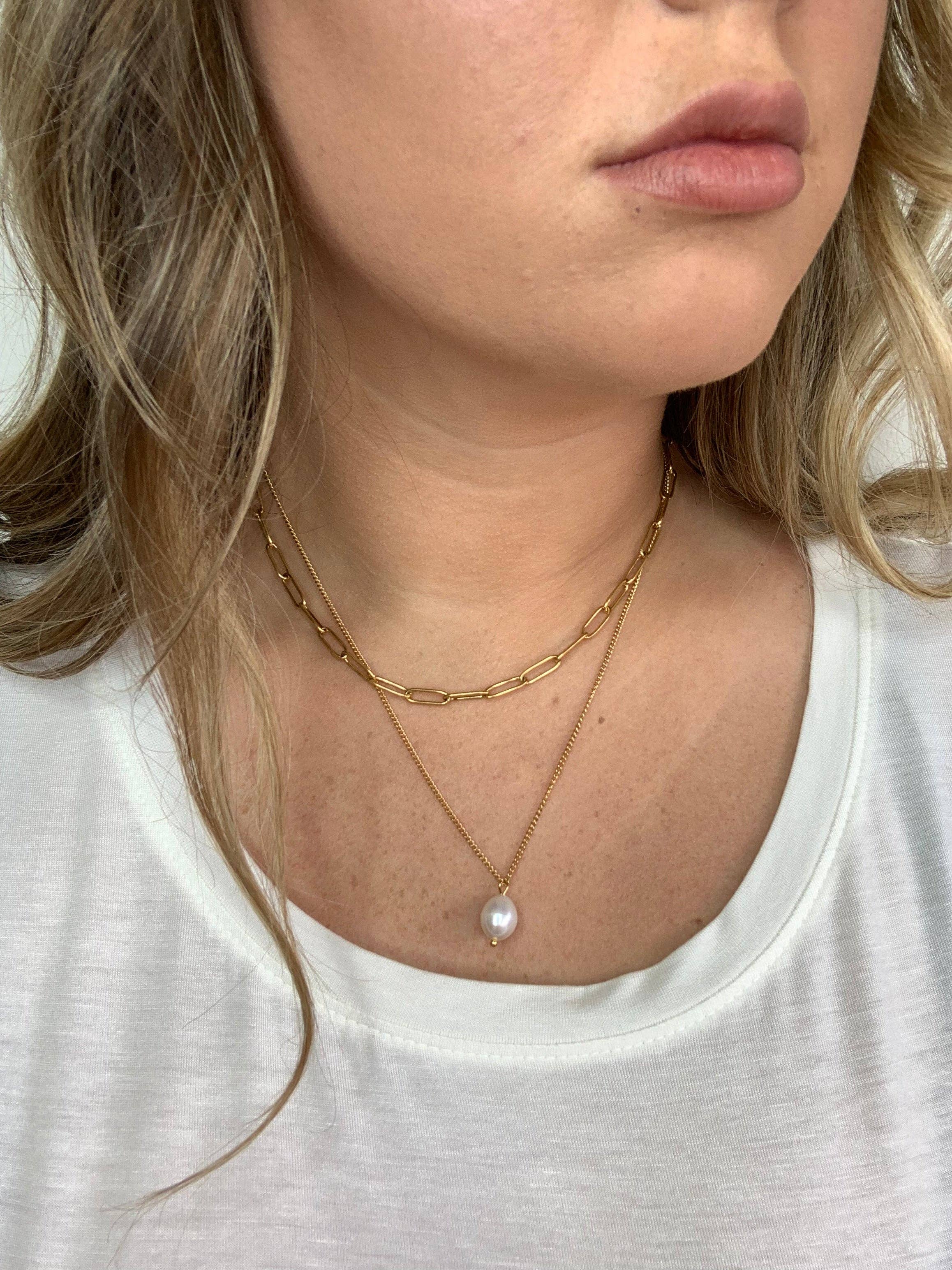 Timeless Duo: Paperclip Chain and Pearl Drop Necklace - BFF Here