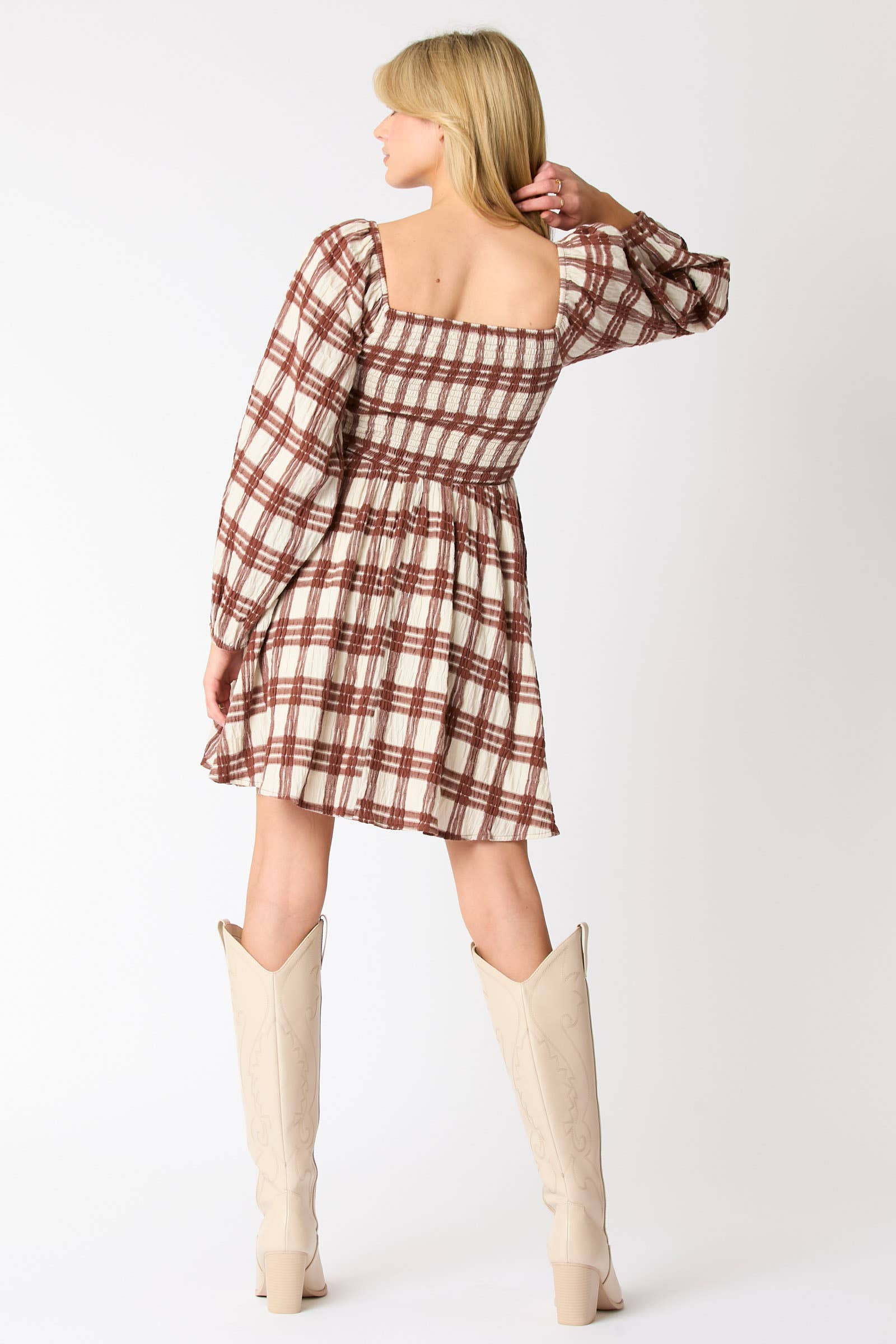 Check Pattern Tied Strap Detail on Bust Mini Dress - Preorders - BFF Here