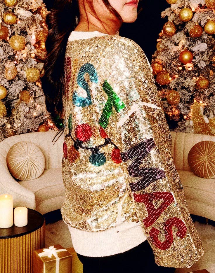 Ready For The Holiday All Around Rainbow Sequin Sweater - BFF Here
