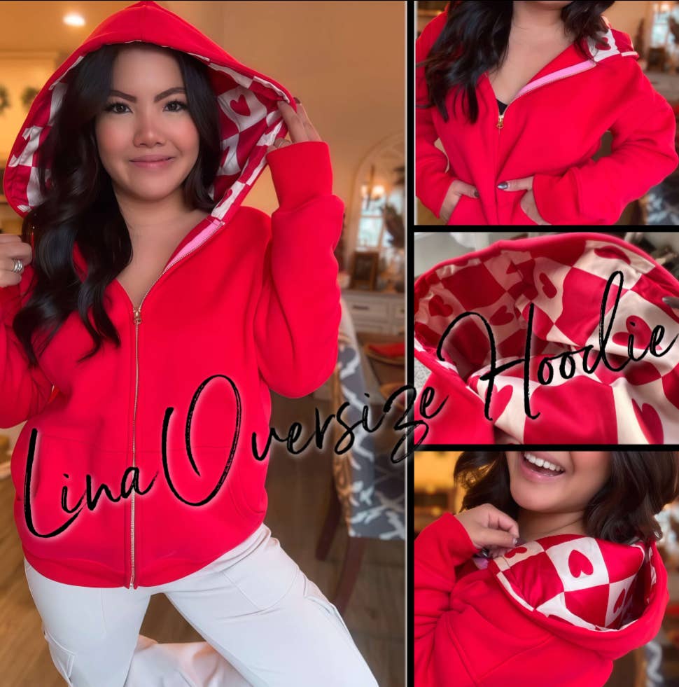 Lina Oversize Checker Heart Silk Hoodie by JadyK - BFF Here