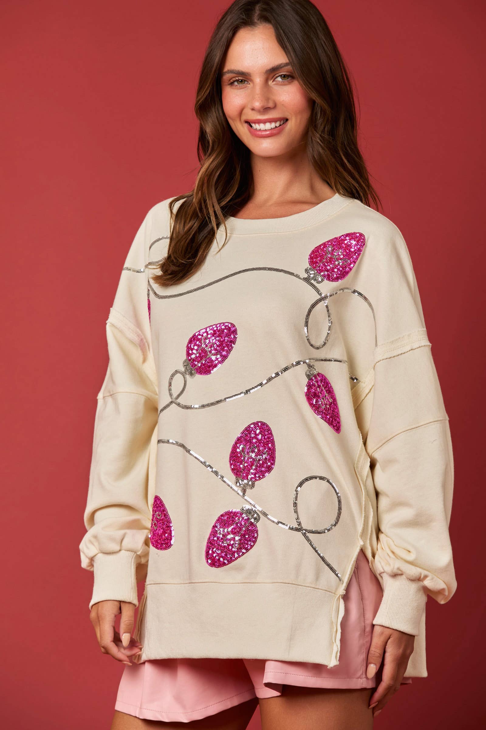 Festive Lights Sequin Sweatshirt / Choice of Color - BFF Here