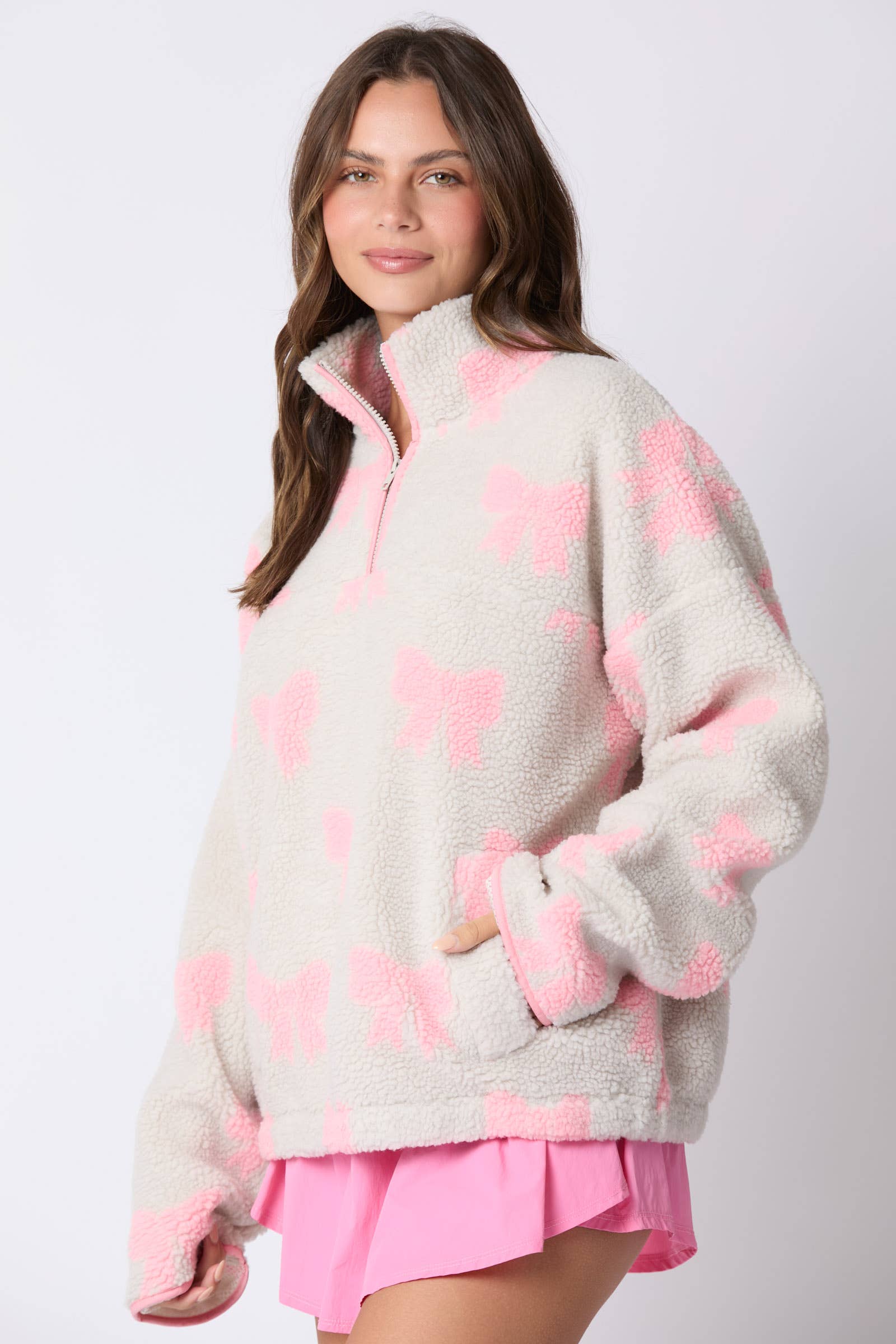 Pretty in Pink Bow Sherpa Pullover - BFF Here