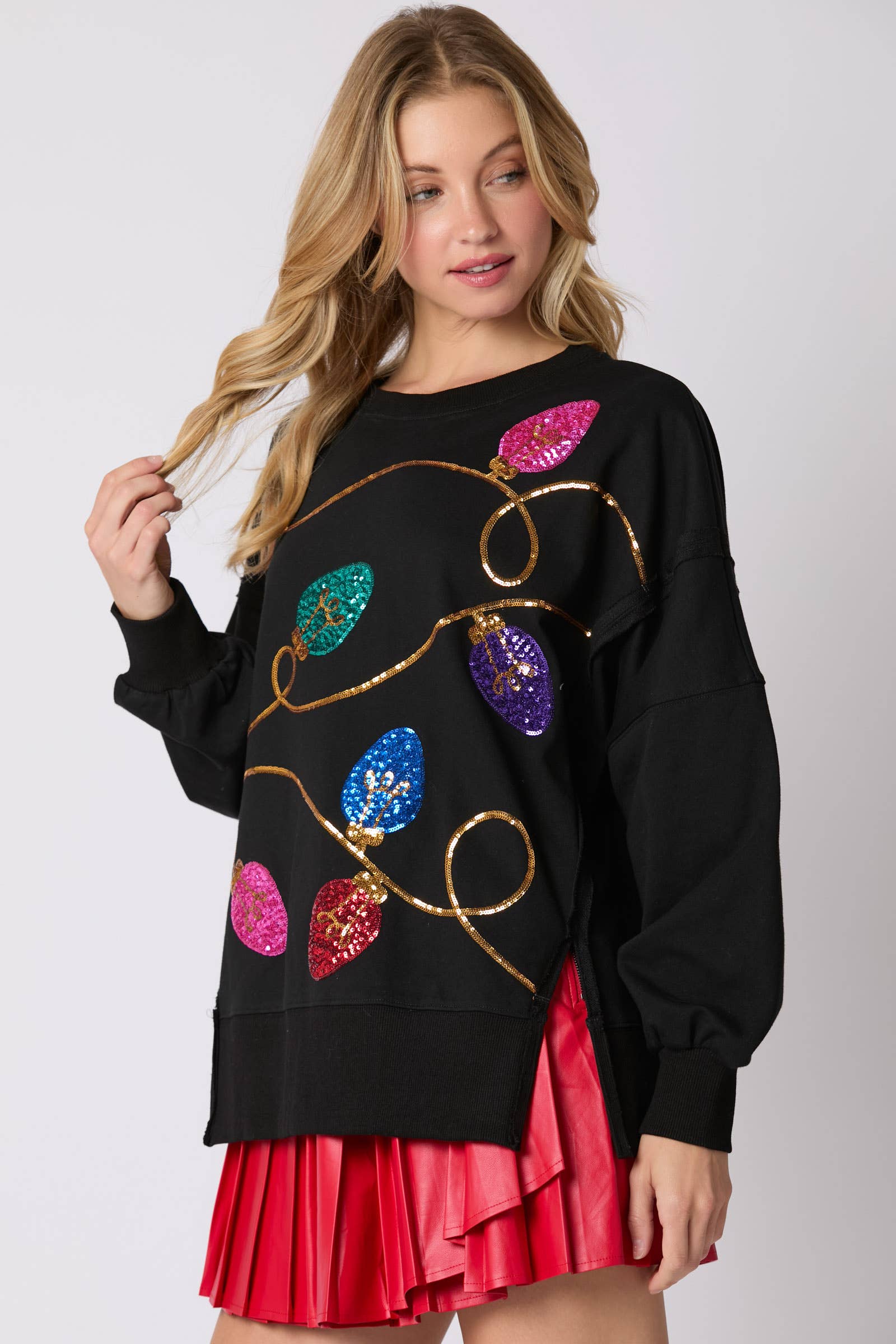 Festive Lights Sequin Sweatshirt / Choice of Color - BFF Here